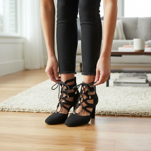 Christian Siriano for Payless BLCK Round toe Lace Up Block Heels Size 7.5 - Picture 1 of 8